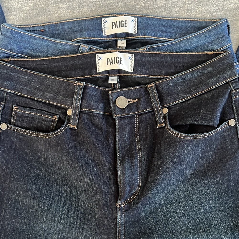 PAIGE Women 26 Denim Blue Set of 2 Jeans Contrast Stitch Hoxton Ankle and Skinny - Picture 6 of 10